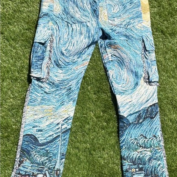 Rebel Vengeance Starry Night Tapestry Cargo Pants Size 32 Artistic Streetwear - Picture 3 of 16